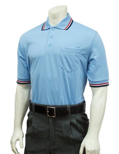 Performance Mesh Umpire Short Sleeve Shirt - Powder Blue with Red